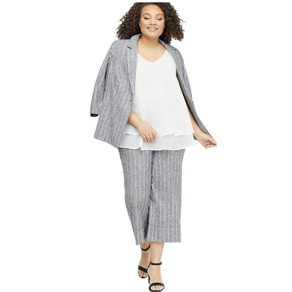 Lane Bryant Striped Blazer WMNS 22 Gray One Button Linen Blend Jacket Suit Coat - Picture 2 of 8